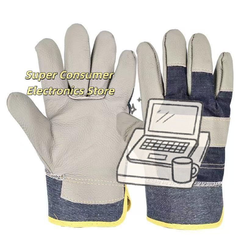Heavy Equipment Working - 1 Pair Cowhide Denim Gloves Thickened